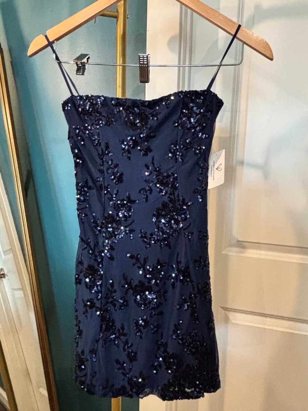 Windsor Shimmer Sequin Mini-dress, Strapless - XS Navy Blue - NWT